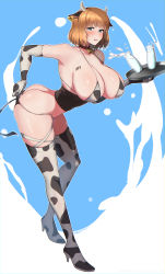 Rule 34 | 1girl, absurdres, animal ears, animal print, ass, barcode, barcode tattoo, bell, bikini, blue eyes, blush, bottle, brave witches, breasts, brown hair, butt crack, collar, collarbone, covered erect nipples, cow ears, cow horns, cow print, cow tail, elbow gloves, fake animal ears, fake horns, fake tail, gloves, gundula rall, highres, horns, large breasts, looking at viewer, micro bikini, milk, milk bottle, neck bell, open mouth, shiny skin, short hair, skindentation, solo, swimsuit, tail, tattoo, thighhighs, varie7k, world witches series
