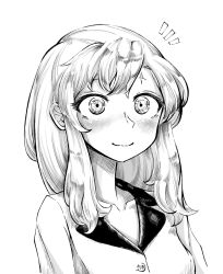 Rule 34 | 1girl, aygoftenover, blush, breasts, closed mouth, collarbone, commentary, english commentary, greyscale, highres, koishikawa iko, long hair, long sleeves, monochrome, notice lines, sailor collar, scar, scar on face, scar on forehead, shy (series), small breasts, smile, solo