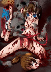 Rule 34 | artist request, blood, blue eyes, brown hair, capcom, censored, claire redfield, decapitation, guro, hard vore, headless, highres, intestines, jill valentine, monster, rebecca chambers, resident evil, resident evil 2, resident evil 3: nemesis, severed head, sex, vore, zombie