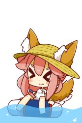 Rule 34 | &gt;:), &gt; &lt;, 1girl, animal ears, blush stickers, chibi, fate/grand order, fate (series), fox ears, fox tail, hat, highres, lifebuoy, nuu (nu-nyu), pink hair, simple background, smile, solo, sun hat, swim ring, tail, tamamo (fate), tamamo no mae (fate/extra), tamamo no mae (swimsuit lancer) (fate), tamamo no mae (swimsuit lancer) (first ascension) (fate), white background