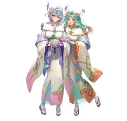Rule 34 | 2girls, absurdres, ahoge, aqua eyes, ball, breasts, bubble, crystal, cuboon, fire emblem, fire emblem heroes, forehead jewel, full body, heidr (fire emblem), heidr (new year) (fire emblem), highres, holding, holding ball, japanese clothes, jewelry, kimono, large breasts, multicolored hair, multiple girls, nintendo, obi, official alternate costume, official art, open mouth, parted lips, purple hair, sandals, sash, seidr (fire emblem), seidr (new year) (fire emblem), short hair, smile, tabi, teeth, white background, yellow eyes, zouri