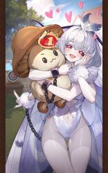 Rule 34 | archery, chain, four armed, heart, heart-shaped pupils, insect girl, insect wings, isekai: slow life, monster girl, moth girl, moth wings, mushroom, otherin (isekai: slow life), red eyes, stuffed toy, symbol-shaped pupils, white hair, wings