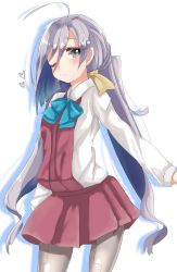 Rule 34 | 10s, 1girl, ahoge, grey hair, heart, highres, kantai collection, kiyoshimo (kancolle), long hair, ma-a, one eye closed, pantyhose, school uniform, simple background, solo, twintails, very long hair