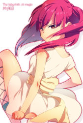 Rule 34 | 1girl, ankle lace-up, ass, brown eyes, copyright name, cross-laced footwear, looking at viewer, magi the labyrinth of magic, morgiana, red hair, satomi yoshitaka, short hair, side ponytail, solo