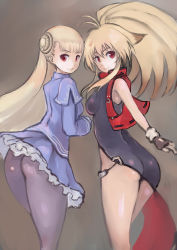 Rule 34 | 2girls, ass, blush, breasts, capcom fighting jam, gloves, highres, ingrid (capcom), johan (johan13), long hair, looking at viewer, medium breasts, multiple girls, namco x capcom, pantyhose, ponytail, red eyes, small breasts, thighs, very long hair, xiaomu