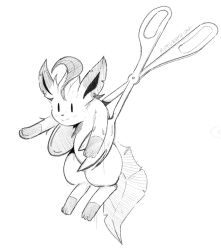 Rule 34 | :&gt;, animal focus, artist name, blush, closed mouth, creatures (company), full body, game freak, gen 4 pokemon, greyscale, highres, leafeon, light blush, monochrome, mysticwaffle, nintendo, no humans, nose blush, pokemon, pokemon (creature), salad tongs, signature, simple background, sketch, solid oval eyes, solo, split mouth, white background