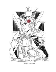 Rule 34 | 1girl, braid, breasts, cape, character name, closed mouth, crown, dress, flower, french braid, fur trim, globus cruciger, greyscale, hair between eyes, hair flower, hair ornament, holding, jewelry, kantai collection, long hair, long sleeves, mini crown, monochrome, necklace, profile, red flower, red rose, rose, scepter, solo, spot color, union jack, upper body, warspite (kancolle), weidashming