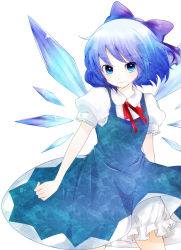 Rule 34 | 1girl, bad id, bad pixiv id, bloomers, blue eyes, blue hair, bow, cirno, embodiment of scarlet devil, gradient hair, hair bow, matching hair/eyes, multicolored hair, short hair, simple background, solo, toma tokage, touhou, underwear, white background, wings