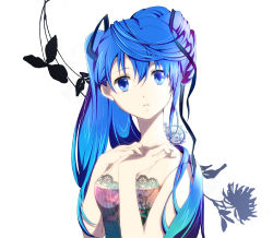 Rule 34 | 1girl, alternate costume, blue eyes, blue hair, formal, hand on another&#039;s chest, hands on own chest, hatsune miku, long hair, mariwai (marireroy), matching hair/eyes, shinri ibitsu, simple background, solo, vocaloid