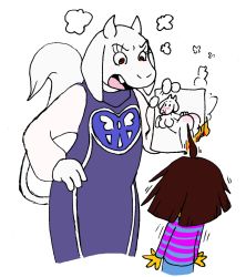 Rule 34 | 1girl, androgynous, angry, animal ears, burning, child&#039;s drawing, doodletank, drawing, fire, frisk (undertale), furry, furry female, goat, goat ears, goat girl, goat horns, goat tail, hand on own hip, horns, humor, long ears, nude, open mouth, pornography, red eyes, scared, shirt, shouting, simple background, striped clothes, striped shirt, toriel, transparent background, undertale, white background, white horns