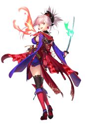 Rule 34 | absurdres, breasts, fate/grand order, fate (series), highres, holding, holding sword, holding weapon, japanese clothes, kimono, koyama hirokazu, looking at viewer, miyamoto musashi (fate), miyamoto musashi (third ascension) (fate), pink hair, sideboob, solo, sword, thighhighs, transparent background, weapon