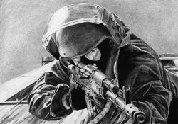 Rule 34 | 1boy, aiming, ak-74m, altyn helmet, assault rifle, balaclava, combat helmet, commentary, dutch angle, gloves, greyscale, gun, gun sling, helmet, holding, holding gun, holding weapon, jacket, kalashnikov rifle, long sleeves, looking ahead, makarov771, male focus, military operator, monochrome, muzzle device, one eye covered, open window, original, outdoors, paper texture, realistic, rifle, rooftop, russian commentary, serious, solo, spetsnaz, tactical clothes, traditional media, upper body, visor (armor), weapon, window