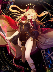 Rule 34 | 1girl, black background, blonde hair, blush, bodysuit, breasts, ereshkigal (fate), fate/grand order, fate (series), groin, highres, long hair, nail polish, red eyes, single thighhigh, solo, thighhighs, thighs, twintails, twitter username, two side up, yano mitsuki (nanairo)