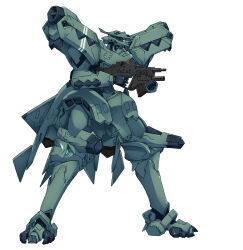 Rule 34 | absurdres, blue eyes, extra eyes, f-22a raptor (muv-luv), from side, full body, gun, highres, holding, holding gun, holding weapon, muv-luv, muv-luv alternative, official art, science fiction, tactical surface fighter, weapon, white background