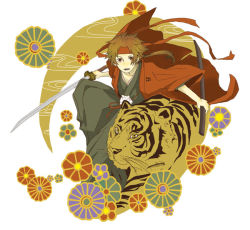 Rule 34 | 1boy, brown hair, male focus, sanada yukimura (sengoku basara), sengoku basara, solo, tiger, weapon