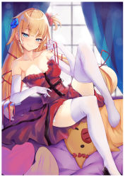 Rule 34 | 1girl, absurdres, akai haato, bare shoulders, black footwear, blonde hair, blue eyes, blue flower, blush, breasts, chinese commentary, cleavage, closed mouth, collarbone, commentary request, dress, elbow gloves, flower, gloves, hair flower, hair ornament, happy birthday, heart, heart-shaped pillow, high heels, highres, hololive, long hair, looking at viewer, mathiamo13, medium breasts, no shoes, one side up, pillow, red dress, red flower, shoes, single shoe, sitting, smile, solo, strapless, strapless dress, stuffed toy, thighhighs, very long hair, virtual youtuber, white gloves, window, zettai ryouiki