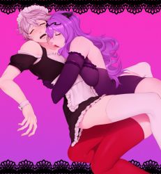 Rule 34 | 1boy, 1girl, absurdres, bare shoulders, biting, breasts, brother, brother and sister, camilla (fire emblem), closed eyes, corrin (fire emblem), corrin (male) (fire emblem), crossdressing, fire emblem, fire emblem fates, fire emblem heroes, gloves, gomicake, halloween, highres, large breasts, leotard, long hair, maid, moaning, nintendo, open mouth, opera gloves, pink hair, purple hair, short hair, siblings, simple background, sister, stepsiblings, thighhighs, trap, vampire, vampire costume