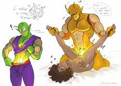 Rule 34 | !, 1boy, 1girl, abs, afro, ahegao, alien, antennae, artist name, bare legs, barefoot, bed, before and after, big hair, bikini, blush, breasts, breasts apart, brown hair, colored skin, completely nude, dark-skinned female, dark skin, dougi, dragon, dragon ball, dragon ball super, dragon ball super super hero, erection, female orgasm, full body, glowing, green skin, happy sex, heart, hetero, highres, interspecies, janet (dragon ball), kneeling, large pectorals, looking at another, loulouscribbles, lying, missionary, muscular, muscular male, navel, nude, on back, on bed, orange piccolo, orgasm, pectorals, piccolo, pointy ears, red eyes, sex, shenron, side-tie bikini bottom, sitting, sitting on person, size difference, smile, spread legs, surprised, sweat, swimsuit, twitter username, uncensored, vaginal, wavy mouth, wide hips, xenophilia