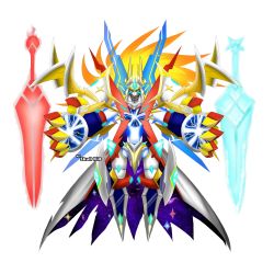 Rule 34 | absurdres, armor, cape, digimon, fusion, gracenovamon, highres, simple background, white background