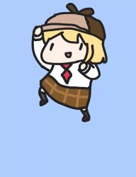 Rule 34 | 1girl, :d, animated, attack, blonde hair, blue background, brown headwear, chibi, full body, ground pound, highres, hololive, hololive english, looping animation, mario (series), meme, necktie, nintendo, open mouth, plaid, plaid skirt, red necktie, shirt, short necktie, simple background, skirt, slam, smile, smol ame, solo, somersault, video, virtual youtuber, walfie, watson amelia, watson amelia (1st costume), white shirt