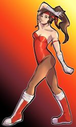 Rule 34 | arm up, bandages, bandaged hand, bandaged wrist, bandages, boots, brown hair, full body, leg warmers, leotard, pantyhose, ponytail, shoes, sneakers, solo, strapless, strapless leotard, tia langray