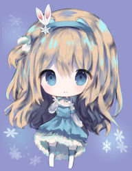 Rule 34 | 1girl, bad id, bad pixiv id, blue choker, blue dress, blue eyes, blue hairband, blush, choker, closed mouth, commentary request, cottontailtokki, dress, fur trim, girls&#039; frontline, hair between eyes, hair ornament, hairband, light brown hair, long hair, long sleeves, no shoes, official alternate costume, puffy long sleeves, puffy sleeves, purple background, see-through, see-through sleeves, smile, snowflake hair ornament, snowflakes, solo, suomi (girls&#039; frontline), suomi (korvatunturi pixie) (girls&#039; frontline), thighhighs, very long hair, white thighhighs