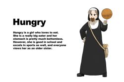 Rule 34 | 1girl, bag, ball, basketball (object), black footwear, brown bag, brown eyes, brown hair, bun (food), character profile, diva (hyxpk), doughnut, english text, food, food in mouth, habit, highres, hungry nun (diva), little nuns (diva), mouth hold, nun, shoulder bag, solo, white background