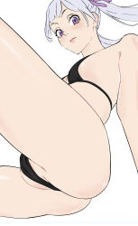 1girl ass bad_tag bikini black_clover breasts cameltoe female_focus highres lipstick looking_at_viewer makeup noelle_silva purple_hair sho_yo silrnver_hair small_breasts swimsuit thighs