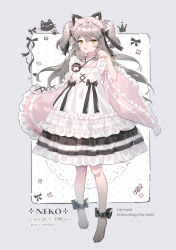 Rule 34 | 1girl, :o, absurdres, animal ears, ankle ribbon, apron, black bow, black ribbon, blush, bow, candy, cat, cat ears, clenched hand, cross-laced clothes, crown, dress, dress bow, fake animal ears, fang, fashion, flower, food, frilled dress, frilled sleeves, frills, full body, grey hair, grey pantyhose, hair ribbon, hand up, highres, japanese clothes, jirai kei, kimono, lace, lace-trimmed dress, lace trim, leg ribbon, lolita fashion, long sleeves, looking at viewer, maid, maid headdress, original, pantyhose, paw pose, pink dress, pink kimono, pixiv username, ribbon, solo, two side up, wa lolita, wa maid, watermark, white apron, wide sleeves, yellow eyes, yuzhi