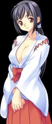 Rule 34 | black hair, breasts, cleavage, hakama, japanese clothes, large breasts, miko, nyuuki taisai, ponytail, sameda koban