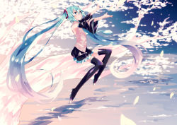Rule 34 | 1girl, aqua eyes, aqua hair, bare shoulders, black footwear, black skirt, blurry, boots, branch, cherry blossoms, closed mouth, collar (clothes), detached sleeves, female focus, full body, hair between eyes, happy, hatsune miku, highres, long hair, long sleeves, looking ahead, minamo (usada), necktie, outdoors, outstretched arm, petals, pleated skirt, shirt, shoes, sitting, skirt, sleeveless, sleeveless shirt, smile, solo, thigh boots, thighhighs, tree, twintails, vocaloid, wide sleeves, wood