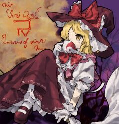 Rule 34 | 1girl, blonde hair, bow, bowtie, brown footwear, brown headwear, brown skirt, brown vest, commentary request, cup, frilled gloves, frilled hat, frilled ribbon, frilled sleeves, frills, gloves, hat, hat ribbon, highres, holding, holding cup, kaigen 1025, kirisame marisa, mary janes, medium hair, petticoat, puffy short sleeves, puffy sleeves, red bow, red bowtie, red ribbon, ribbon, shirt, shoes, short sleeves, sitting, skirt, socks, teacup, touhou, vest, white gloves, white shirt, white socks, witch hat, yellow eyes