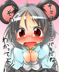 Rule 34 | 1girl, aki (akikaze asparagus), angry, animal ears, blush, embarrassed, face, female focus, grey hair, looking at viewer, mouse ears, nazrin, red eyes, solo, tears, touhou