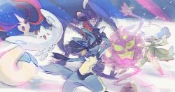 Rule 34 | &gt; &lt;, 1boy, 1girl, @ @, ^ ^, annoyed, arm up, arms up, artist name, blue flower, blue rose, blush, blush stickers, claws, clenched teeth, closed eyes, creatures (company), dancing, dragon, closed eyes, floating, flower, full body, furry, game freak, garchomp, gen 3 pokemon, gen 4 pokemon, ghost, happy, leg up, legs apart, lucario, milotic, monster girl, motion lines, nintendo, open mouth, outstretched arm, plant girl, pokemon, pokemon (creature), red eyes, rock, rose, roserade, sharp teeth, short hair, signature, smile, spikes, spiritomb, spotlight, standing, standing on one leg, teeth, togekiss, white hair, wolf boy, yurano (upao)