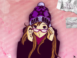 Rule 34 | 00s, adjusting eyewear, air gear, beanie, character name, copyright name, glasses, hat, highres, noyamano ringo, oogure ito, pink background, pom pom (clothes), portrait, solo, wallpaper