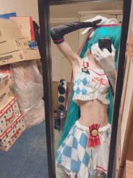 Rule 34 | amazon warrior, arm warmers, blue hair, cellphone, cosplay, cosplay request, highres, kotomitako, mask, midriff, mouth mask, navel, phone, photo (medium), smartphone, solo, surgical mask, tagme, trap, wig