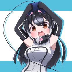 Rule 34 | african penguin (kemono friends), animal ears, black eyes, black gloves, black hair, drias, gloves, highres, kemono friends, kemono friends v project, long hair, looking at viewer, necktie, shirt, shoes, simple background, skirt, smile, solo, tail, virtual youtuber, white shirt