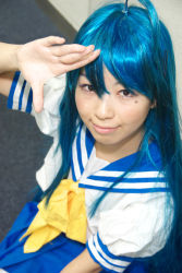 Rule 34 | ahoge, blue hair, cosplay, izumi konata, lucky star, photo (medium), sailor, school uniform, serafuku, yayoi