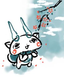 Rule 34 | 10s, branch, chill ykon, flower, from above, furoshiki, gradient background, komasan, limited palette, looking up, no humans, open mouth, solo, standing, traditional youkai, youkai watch