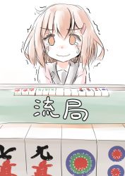 Rule 34 | 10s, 1girl, blush, board game, brown eyes, brown hair, crying, crying with eyes open, hair ornament, hairclip, ikazuchi (kancolle), kantai collection, looking at viewer, mahjong, school uniform, serafuku, short hair, simple background, sketch, solo, tears, translation request, trembling, wamu (chartreuse), white background