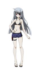 Rule 34 | 10s, 1girl, ahoge, bikini, black bikini, breasts, brown eyes, collarbone, eyebrows, eyepatch, frilled bikini, frills, full body, groin, hand on own hip, highres, holster, infinite stratos, laura bodewig, long hair, looking at viewer, navel, silver hair, small breasts, solo, swimsuit, thigh holster, transparent background
