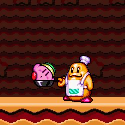 Rule 34 | 1990s (style), 1996, 2boys, animated, animated gif, apron, chef, chef hat, chef kawasaki, colored skin, cooking, frying pan, game console, hat, kirby, kirby (series), kirby super star, lowres, multiple boys, nintendo, no humans, orange skin, pink skin, super nintendo