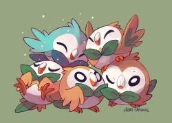 Rule 34 | alternate color, artist name, closed eyes, creatures (company), dar-draws, game freak, gen 7 pokemon, green background, highres, nintendo, no humans, one eye closed, pokemon, pokemon (creature), rowlet, shiny and normal, shiny pokemon, simple background