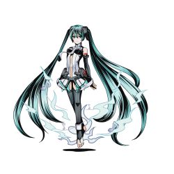 Rule 34 | 10s, 1girl, absurdly long hair, alpha transparency, bare shoulders, barefoot, black thighhighs, blue eyes, blue hair, breasts, detached sleeves, divine gate, floating hair, floating neckwear, full body, grey necktie, hair between eyes, hatsune miku, hatsune miku (append), long hair, looking at viewer, medium breasts, navel, necktie, official art, shadow, solo, thighhighs, toeless legwear, toes, transparent background, ucmm, very long hair, vocaloid, vocaloid append