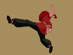 Rule 34 | 1990s (style), 1girl, animated, animated gif, black pants, braid, braided ponytail, breasts, chinese clothes, jumping, kicking, large breasts, long hair, ogino yuichiro, pants, ranma-chan, ranma 1/2, red hair, retro artstyle, short sleeves, simple background, single braid, solo, tangzhuang, thick thighs, thighs, video, walking
