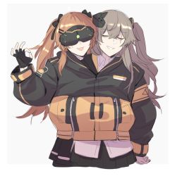 Rule 34 | 2girls, armband, brown hair, closed eyes, fingerless gloves, girls&#039; frontline, gloves, goggles, hood, hooded jacket, jacket, maiqo, mod3 (girls&#039; frontline), multiple girls, ok sign, scar, scar across eye, scar on face, shared clothes, shared jacket, siblings, sisters, twins, twintails, ump45 (girls&#039; frontline), ump45 (mod3) (girls&#039; frontline), ump9 (girls&#039; frontline), ump9 (mod3) (girls&#039; frontline)