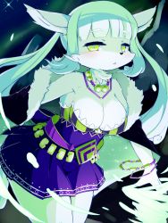 Rule 34 | artist request, blue eyes, character request, dog, fullbokko heroes, furry, green hair, highres, long hair, maid, open mouth