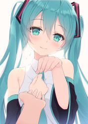 Rule 34 | 1girl, aqua eyes, aqua hair, aqua necktie, bare shoulders, black sailor collar, black sleeves, blush, closed mouth, crying, crying with eyes open, detached sleeves, fingernails, hair between eyes, hand on own chest, happy tears, hatsune miku, head tilt, highres, long hair, long sleeves, looking at viewer, necktie, outstretched hand, pov, sailor collar, shirt, smile, solo focus, tears, twintails, upper body, very long hair, vocaloid, white shirt, yumenone (conectarts)