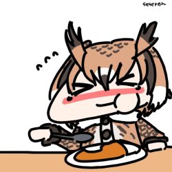 Rule 34 | &gt; &lt;, 1girl, animal ears, animated, animated gif, bird ears, chewing, curry, curry rice, eating, food, kemono friends, lowres, rice, seseren