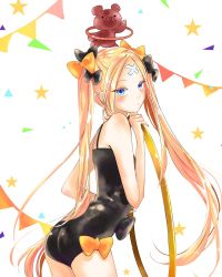 Rule 34 | abigail williams (fate), abigail williams (welcome to the travelling circus!) (fate), artist request, ass, bad id, bad pixiv id, bandaid, bandaid on face, bandaid on forehead, black bow, black hat, black leotard, blonde hair, blue eyes, blush, bow, closed mouth, crossed bandaids, fate/grand order, fate (series), forehead, hair bow, hat, highres, hip focus, hoop, hula hoop, leotard, long hair, official alternate costume, orange bow, parted bangs, solo, star (symbol), stuffed animal, stuffed toy, teddy bear, twintails, very long hair, welcome to the travelling circus!, white background